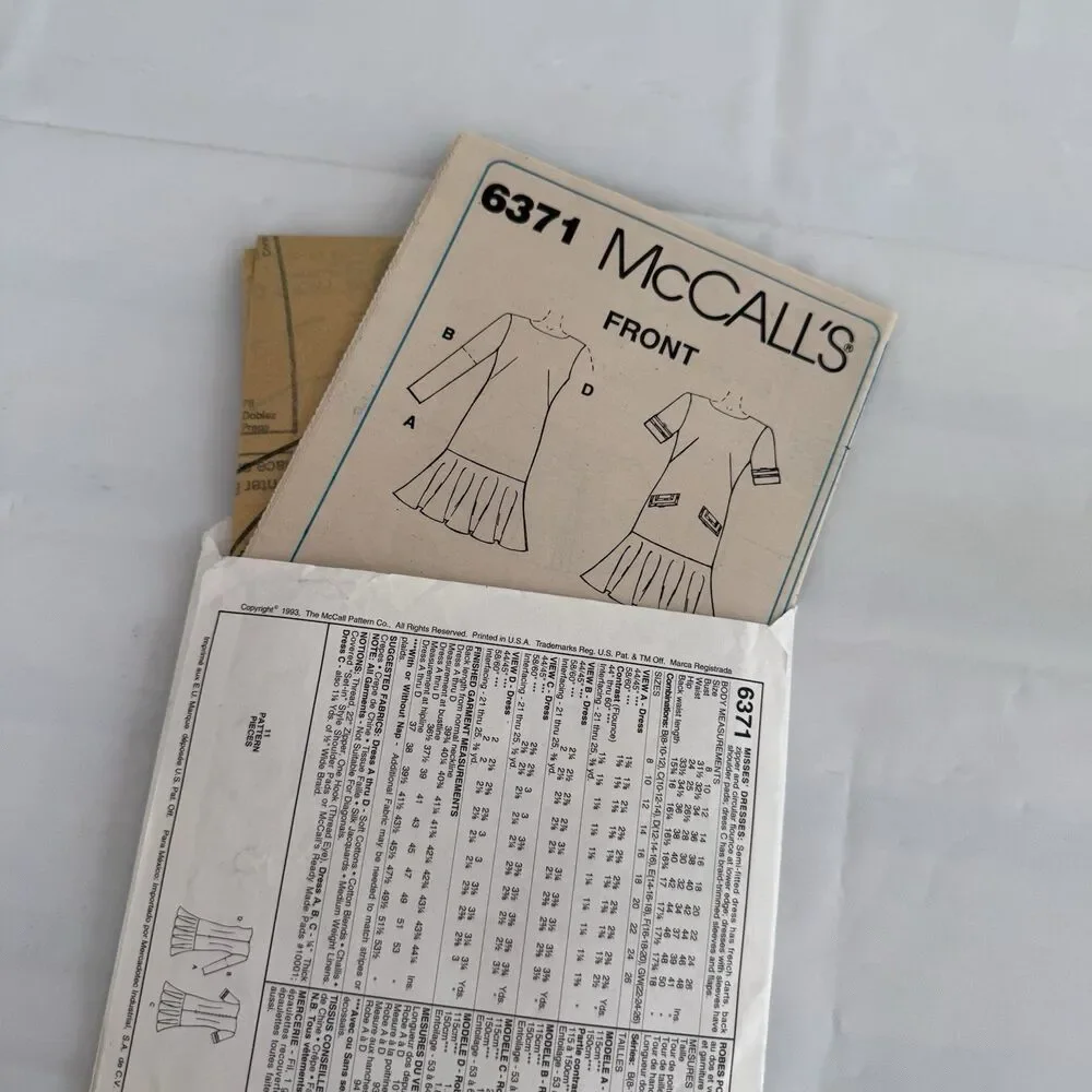 VTG 90s McCalls 6371 Sewing Pattern Dress Flounce Drop Waist Size 14-18 UNCUT